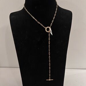 NWT Diamonique Elegant Gold Lariat Togle Open Necklace